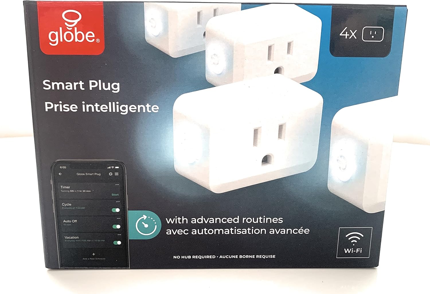 Wi-Fi Smart Plug, No Hub Required, Voice Activated, 4 Grounded Outlet, (4-Pack, 15A) 50207, White